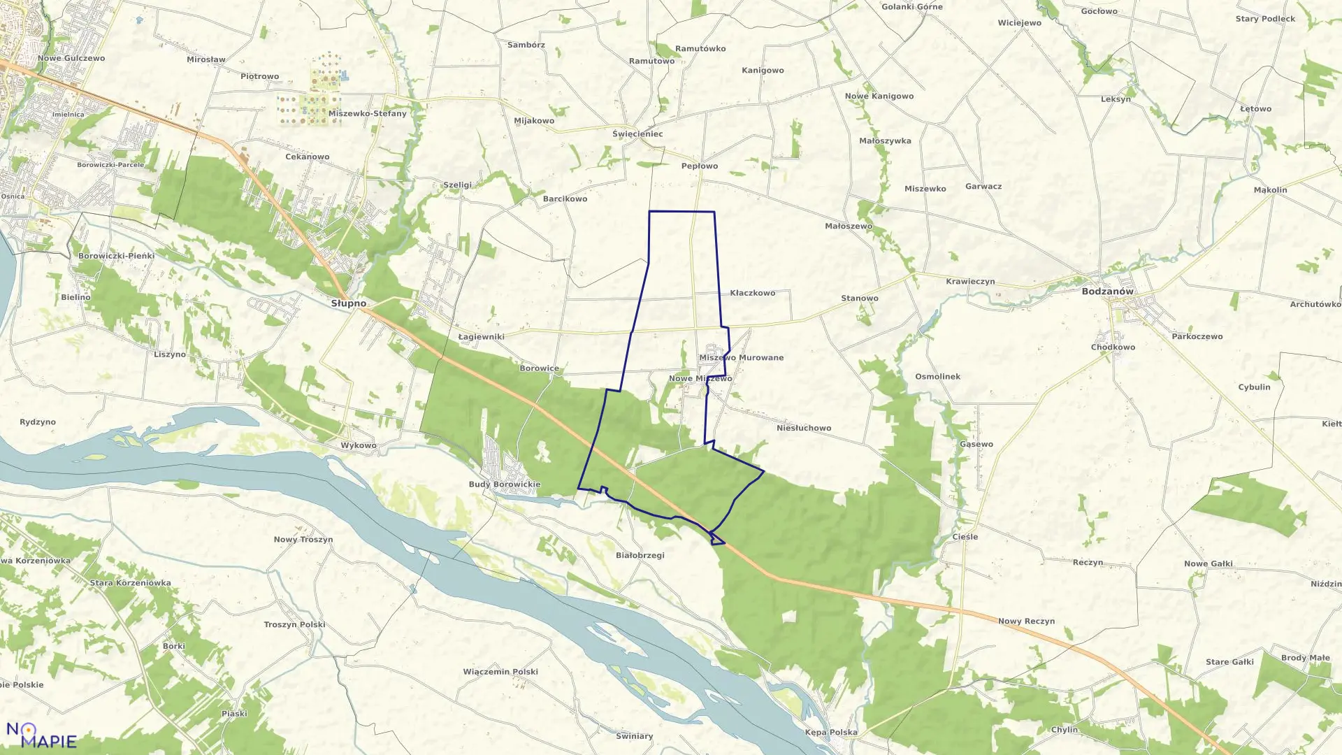 Mapa obrębu MISZEWO MUROWANE NOWE w gminie Bodzanów